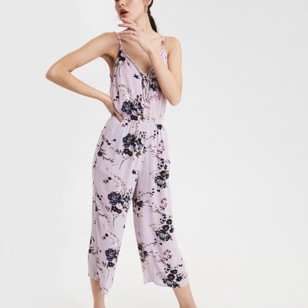 NWT AE Lilac Strappy Culotte Jumpsuit